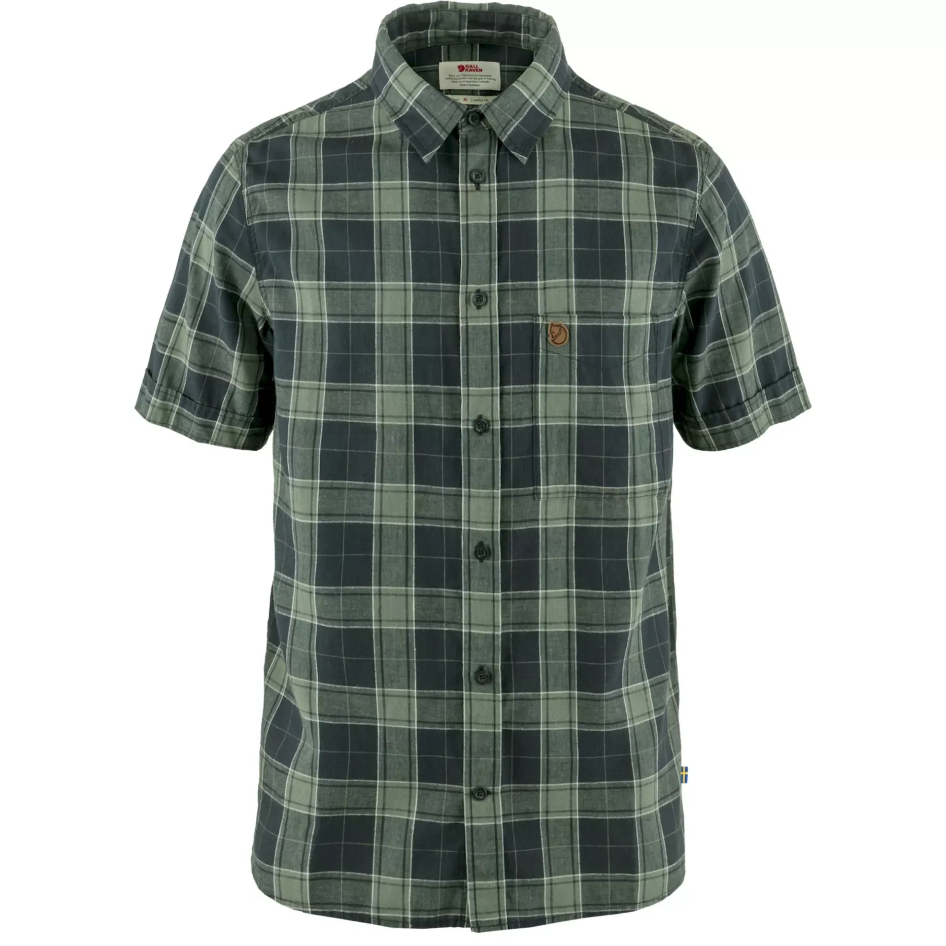 [000459-DAR-S] Fjällräven Hemd Övik Travel Shirt SS M (Dark Navy-Patina Green 555-614, S)